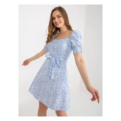 White and blue summer dress with short sleeves