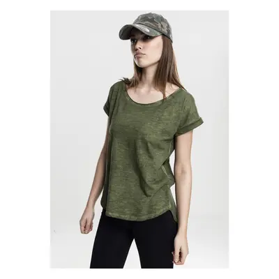 Women's long-back T-shirt in the shape of a spray with olive dye