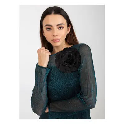 Green and black two-piece formal blouse with brooch