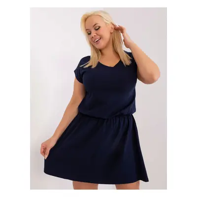 Navy Blue Plus Size Basic Dress with Elastic Waistband