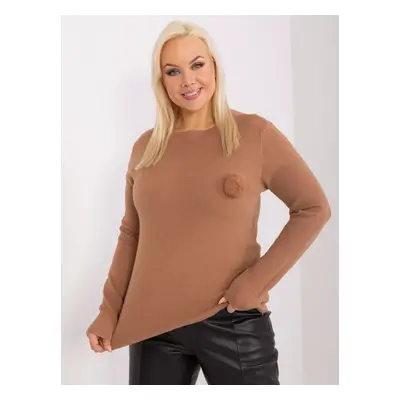 Casual knitted sweater in large size Camel