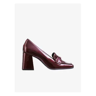 Burgundy women's leather patent leather pumps with heels Högl Julie - Women