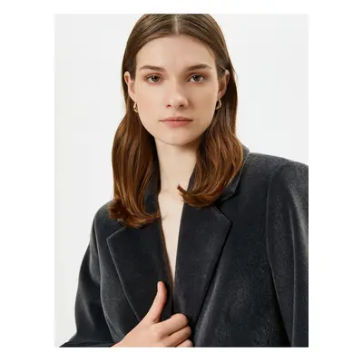 Koton Cashmere Coat Single Button Covered Pocket Shiny Textured