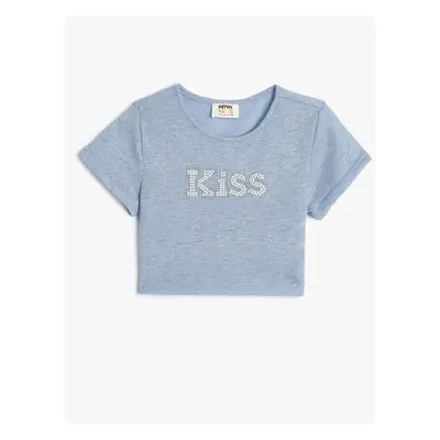 Koton Crop T-Shirt Sequin Detailed Crew Neck