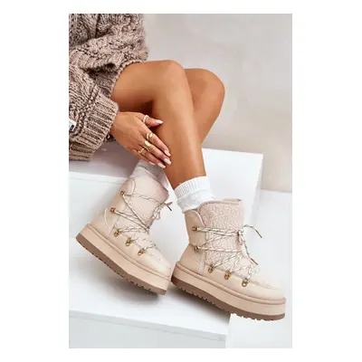 Women's platform snow boots with binding light beige Riaviana