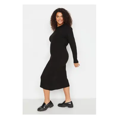 Trendyol Curve Black Polo Neck Ribbed Knitwear Dress