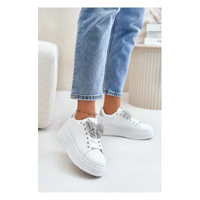 Women's platform sneakers with a butterfly - white-silver Naritevia