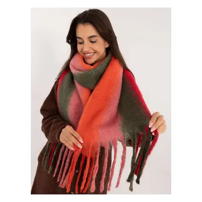 Red and orange warm scarf with fringe