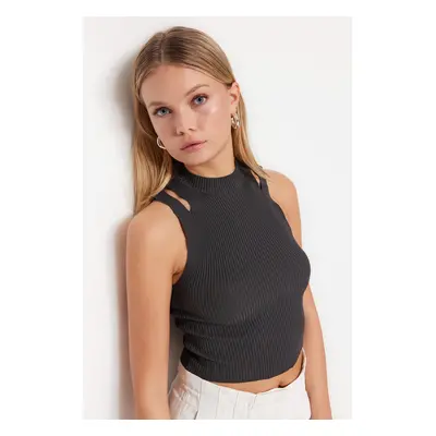 Trendyol Anthracite Knitwear Blouse with Crop Window/Cut Out Detailed