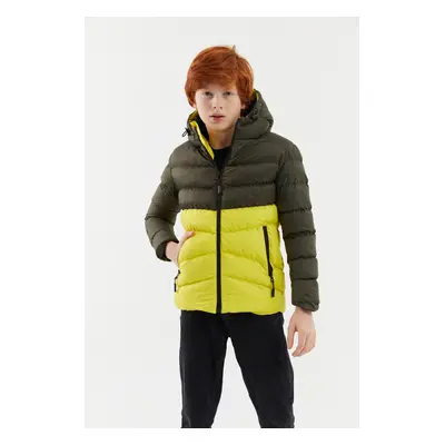 River Club Boys' Water And Windproof Fibrous Inner Khaki-yellow Hooded Coat