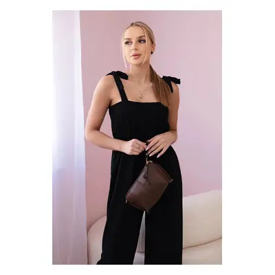 Strappy jumpsuit with ruffle top in black