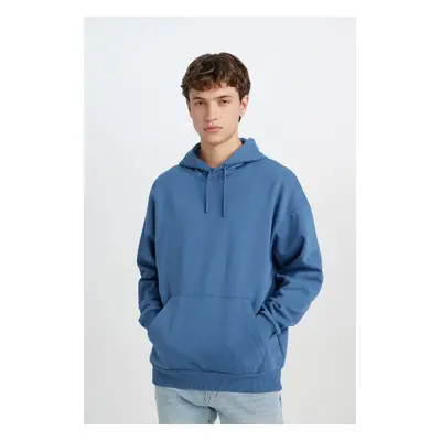 DEFACTO Oversize Wide Pattern Hooded Kangaroo Pocket Basic Plain Sweatshirt