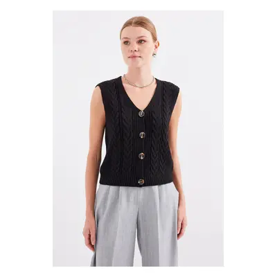 Bigdart Buttoned Short Knitwear Vest - Black