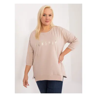 Beige plus size blouse with inscription