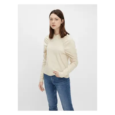 Cream T-Shirt with Ruffled Sleeves Pieces - Women