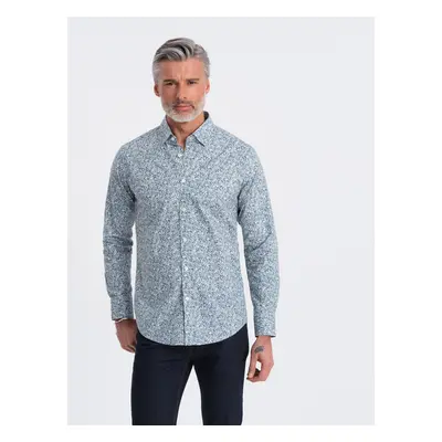 Ombre Men's SLIM FIT shirt in small leaf print - light blue