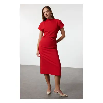 Trendyol Red A-Line Cowl Neck Midi Crepe Woven Dress