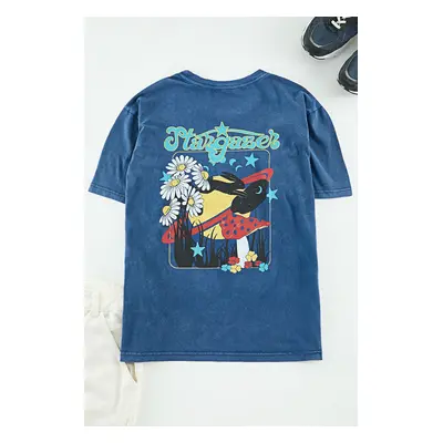 Trendyol Indigo Oversize/Wide Cut Crew Neck Short Sleeve Acid Wash Printed T-Shirt