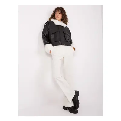 Black and white winter jacket with decorative fur