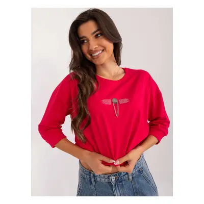 Red cotton blouse with appliqué