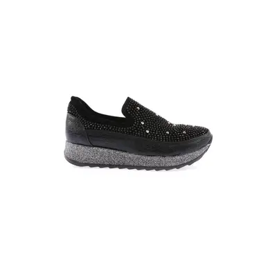 DGN -05-23y Women's Thick Sole Crystal Stone Sneakers Shoes Black