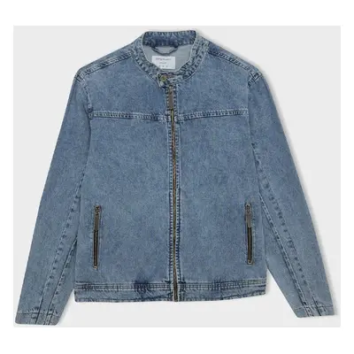 DEFACTO College Collar Zipper Closure Pocket Jean Jacket