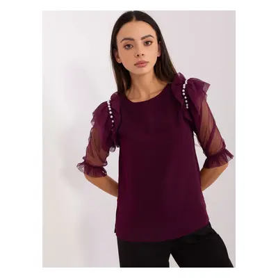 Dark purple formal blouse with slits