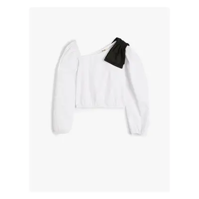 Koton Sweatshirt Asymmetrical Collar Long Sleeve Applique Detailed Cotton