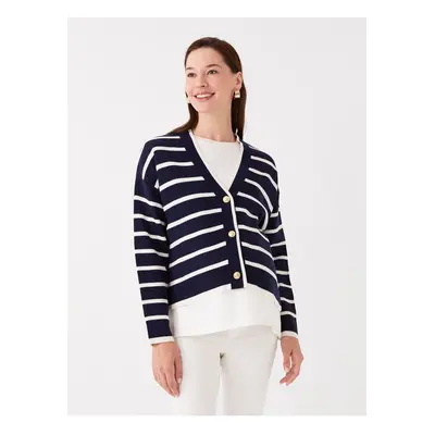 LC Waikiki V-Neck Striped Long Sleeve Maternity Knitwear Cardigan