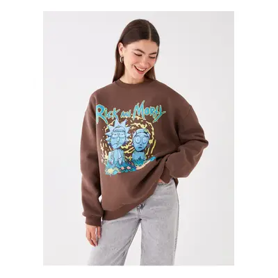 LC Waikiki Women's Crew Neck Rick and Morty Printed Long Sleeve Oversize Sweatshirt