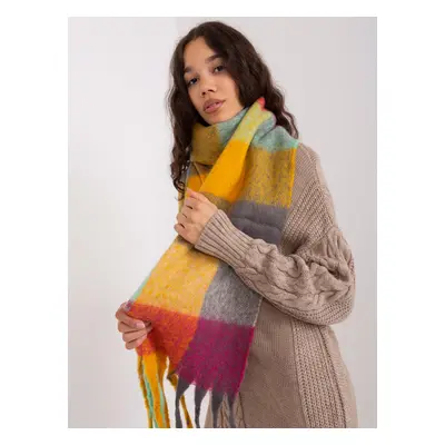 Yellow and mint long plaid winter scarf