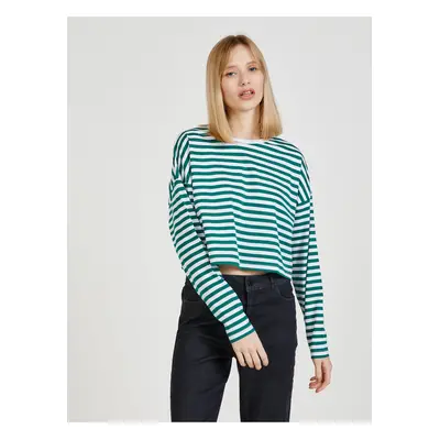 White and Green Striped T-Shirt Noisy May Frida - Women