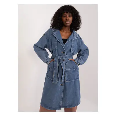 Navy blue denim coat with belt