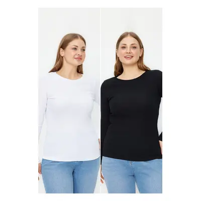 Trendyol Curve Black-White Crew Neck Knitted Blouse