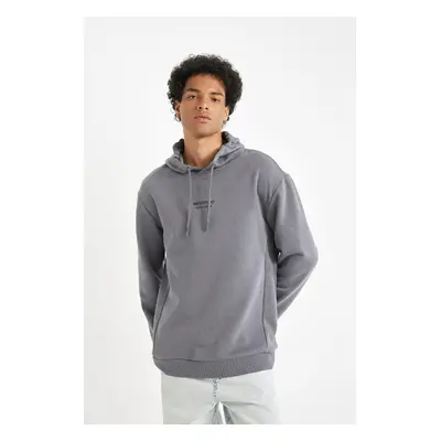 DEFACTO Men's Gray Regular Fit Hooded Printed Sweatshirt