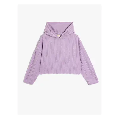 Koton Crop Sweatshirt Hooded Textured Elastic Cuffs