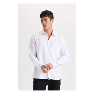 DEFACTO White Regular Fit Regular Cut Cotton Basic Plain Long Sleeve Shirt