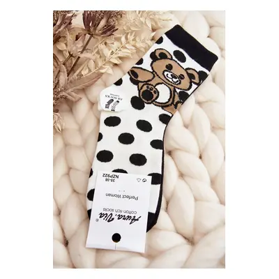 Women's mismatched socks with teddy bear, white and black