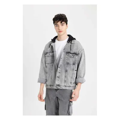 DEFACTO Oversize Fit Wide Mold Hooded Buttoned Pocket Jean Jacket