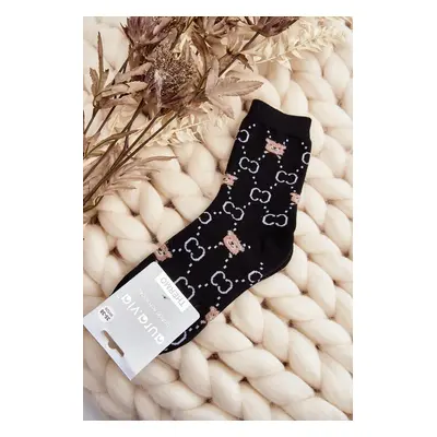 Warm cotton socks with teddy bears, black