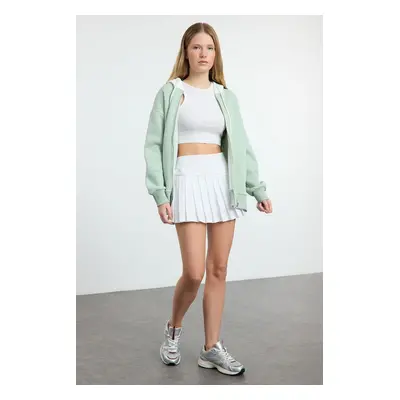 Trendyol Mint Color Block Oversize/Wide Pattern Hooded Zippered Knitted Sweatshirt