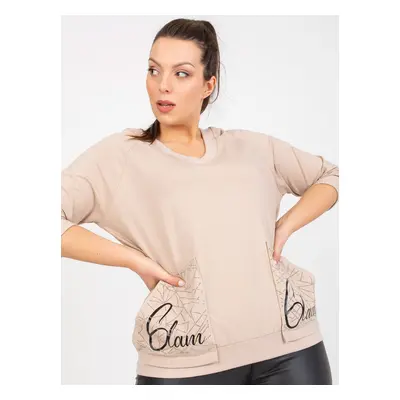 Beige plus size blouse for everyday wear with appliqué