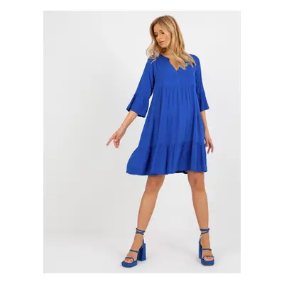 Cobalt blue dress with frills and 3/4 sleeves SUBLEVEL