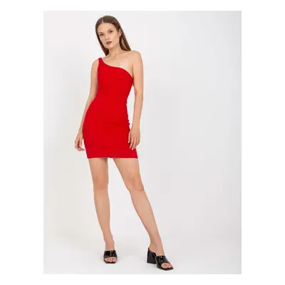 Red, fitted basic mini dress in stripes RUE PARIS