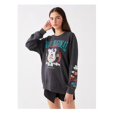 LC Waikiki Crew Neck Mickey Mouse Printed Long Sleeve Oversize Women's Sweatshirt