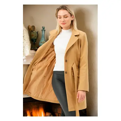 Z6778 DEWBERRY LADIES' COAT-PLAIN CAMEL