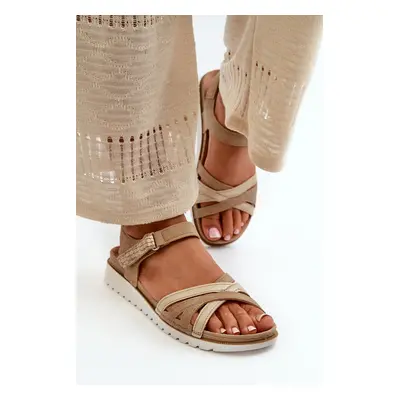 Comfortable and lightweight women's Velcro sandals Inblu beige and gold