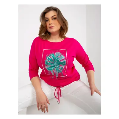 Fuchsia blouse in plus size with print and appliqué