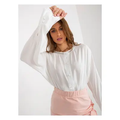 Ecru loose formal blouse with button fastening