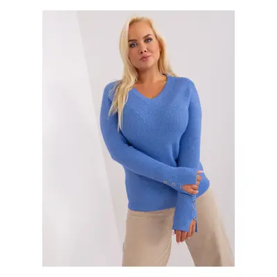 Blue Plus Size Fitted Sweater